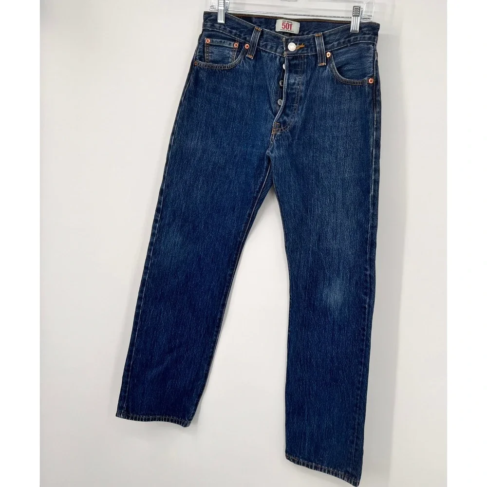 Levis 501 Original Straight Leg Button Fly Dark Wash Denim Jeans Mens W30 L30